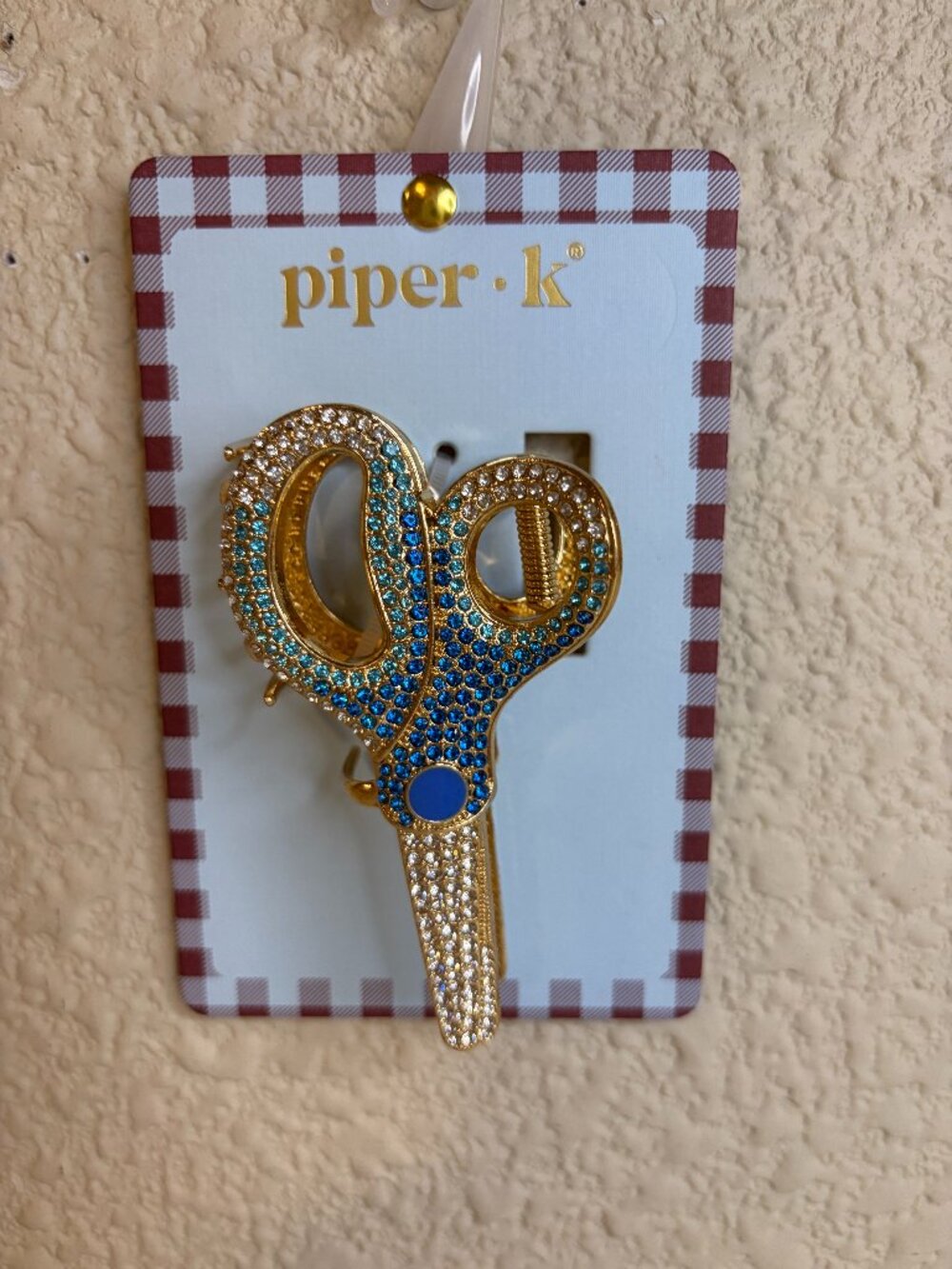Piper K Scissors Hair Claw Clip Gold Blue Rhinestone Hairdresser Stylist NWT